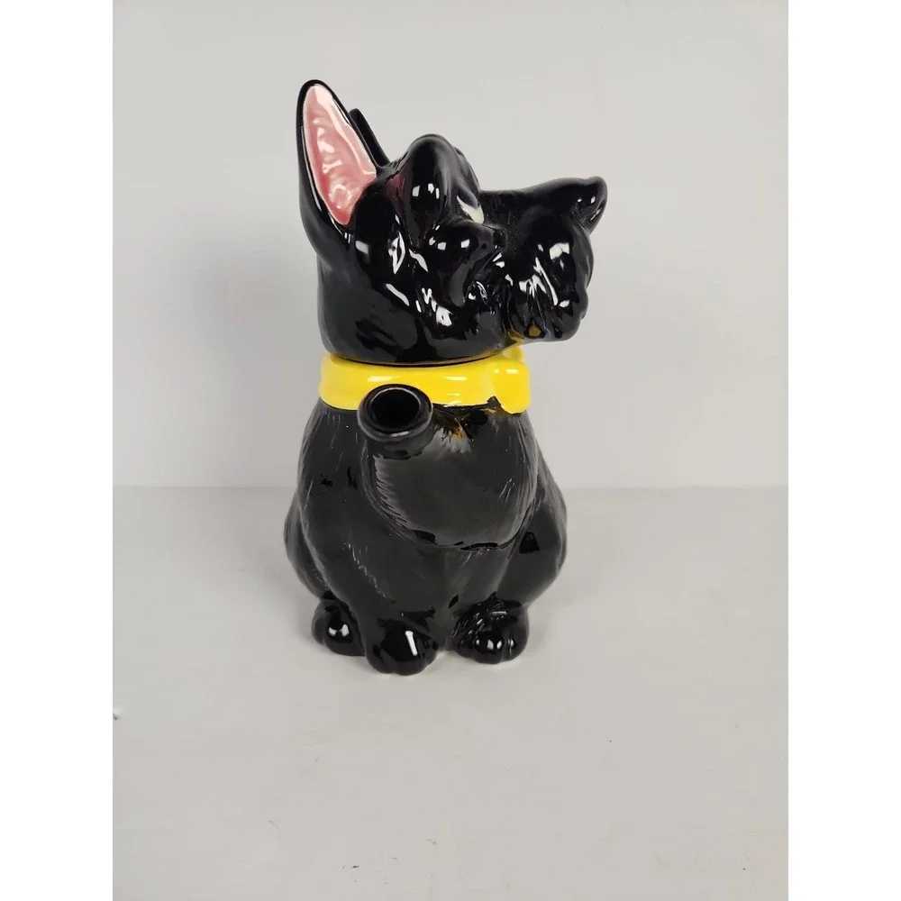Vtg 1950s Norcrest Japan Black Scottie Dog Teapot 7670 Yellow Bow Ceramic Rare